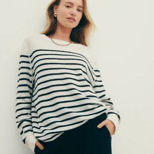 Cashmere Boyfriend Sweater Size Small in Gossamer/Black Stripe